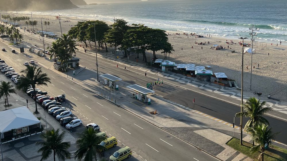Copacabana beach and the beachfront avenue seen from a high window