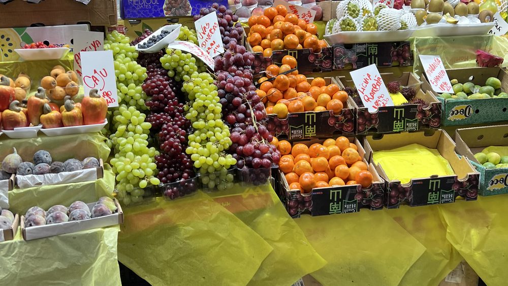 A colourful fruit stall display