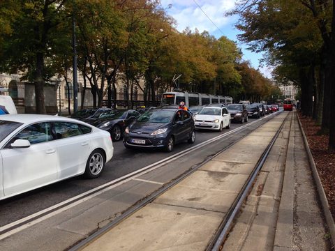 Cars on the Ringstrasse in Vienna on an autumn day