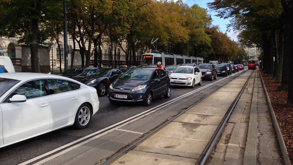 Cars on the Ringstrasse in Vienna on an autumn day