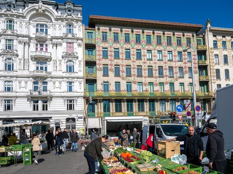 Produce stalls at the Naschmarkt in Vienna