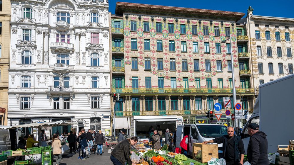 Produce stalls at the Naschmarkt in Vienna