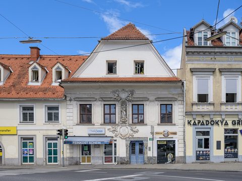 Row of historic town houses on Griesplatz in Graz