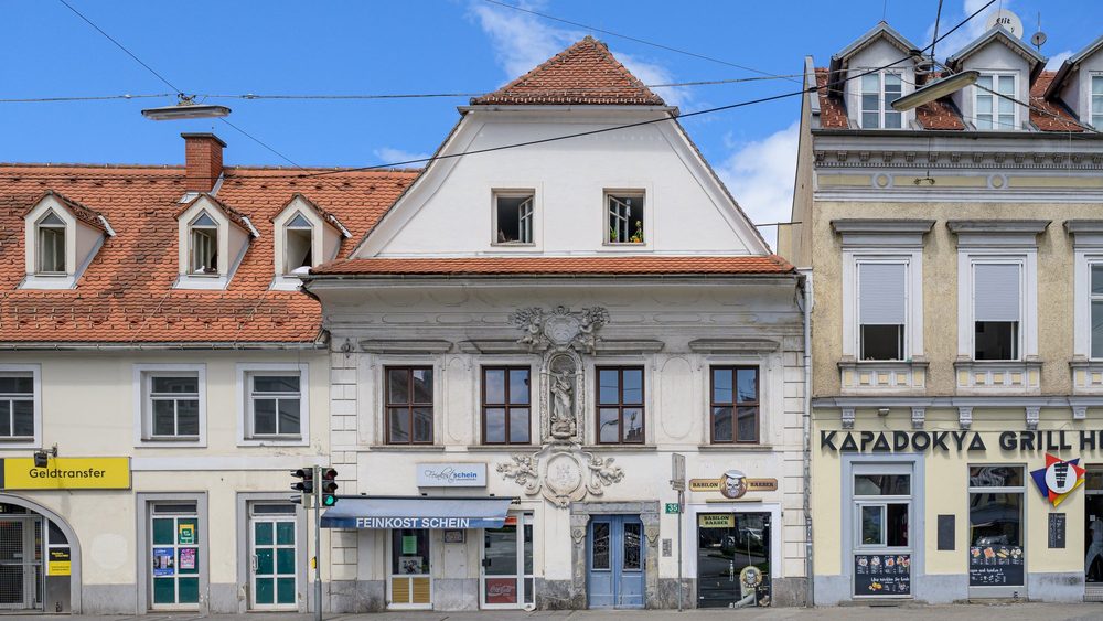 Row of historic town houses on Griesplatz in Graz