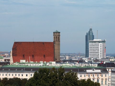 Vienna skyline with the Federal Chancellery and Minoritenkirche