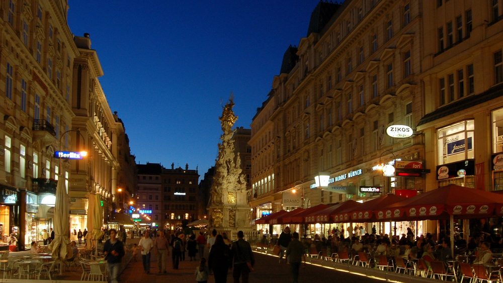 The Graben shopping street in central Vienna in the evening