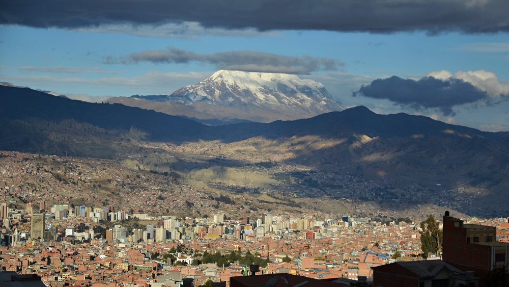 La Paz, Bolivia, with snow-capped Illimani rising behind the city