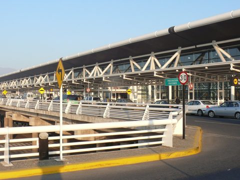 Departures entrance of the Santiago airport terminal, Chile