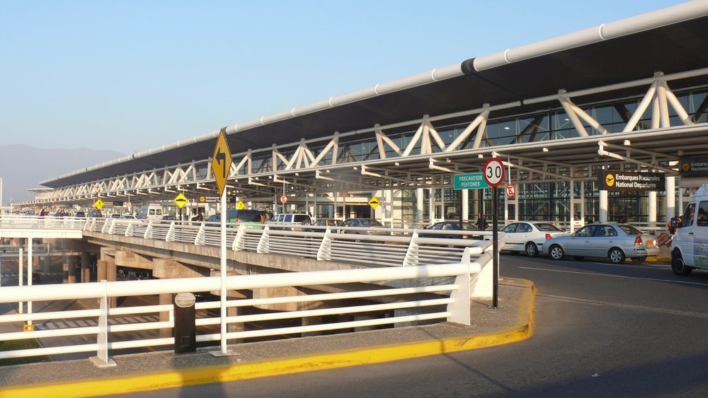 Departures entrance of the Santiago airport terminal, Chile