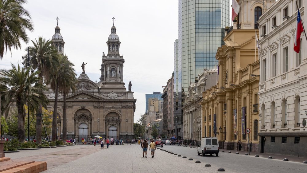 Plaza de Armas and the Catedral Metropolitana in central Santiago, Chile