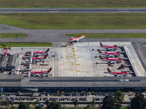 Aerial view of El Dorado International Airport terminal in Bogota
