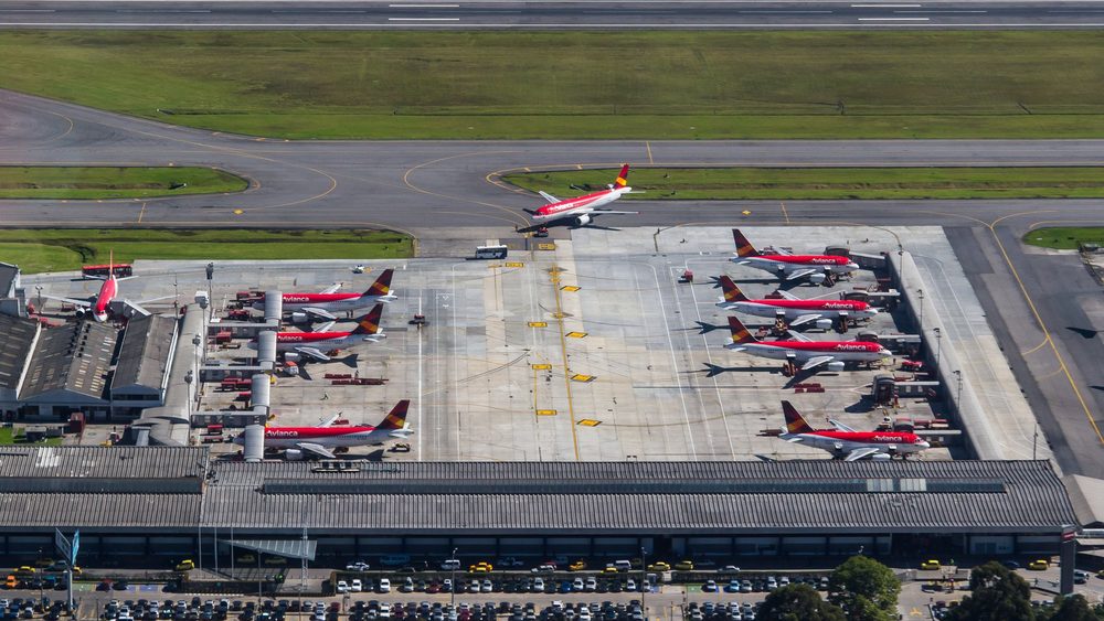 Aerial view of El Dorado International Airport terminal in Bogota