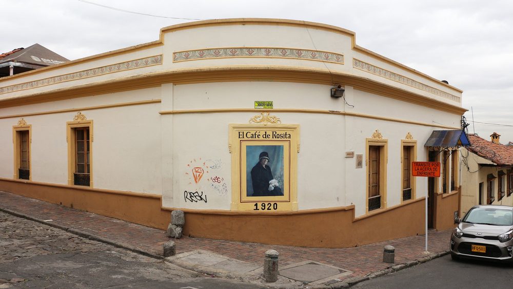 Corner of El Cafe de Rosita in the old La Candelaria district of Bogota