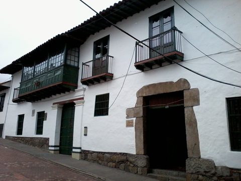 White colonial facade of the Instituto Caro y Cuervo in Bogota