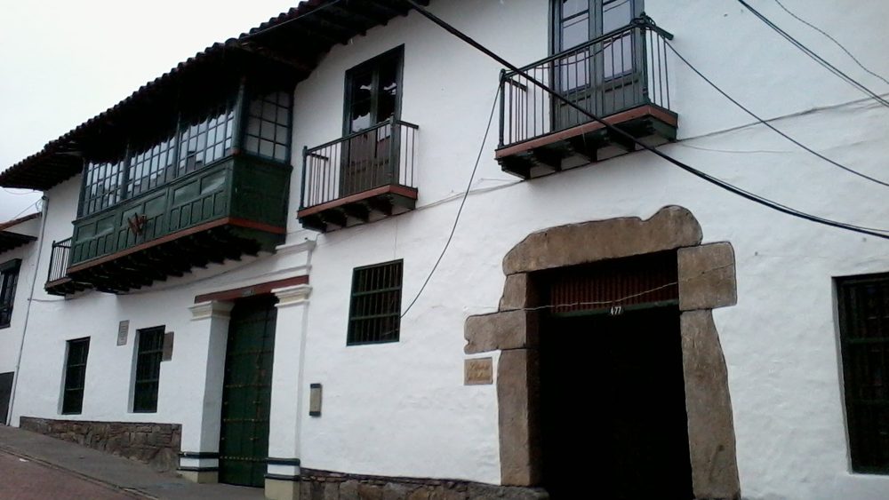 White colonial facade of the Instituto Caro y Cuervo in Bogota