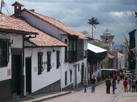 Colonial street in La Candelaria, the historic center of Bogota
