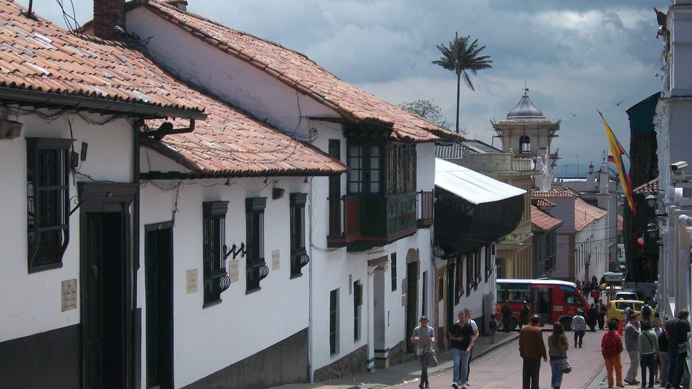 Colonial street in La Candelaria, the historic center of Bogota