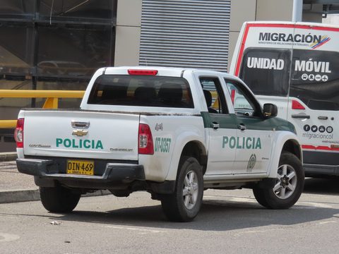 Colombian National Police pickup truck parked on a Bogota street