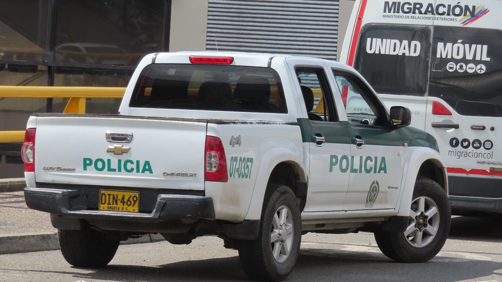 Colombian National Police pickup truck parked on a Bogota street