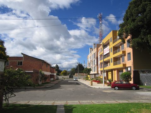 Quiet residential street with apartment buildings in north Bogota