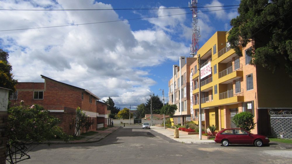 Quiet residential street with apartment buildings in north Bogota