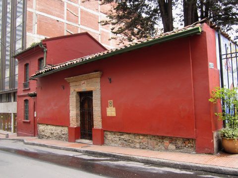 Red colonial local mayor's office in La Candelaria, Bogota