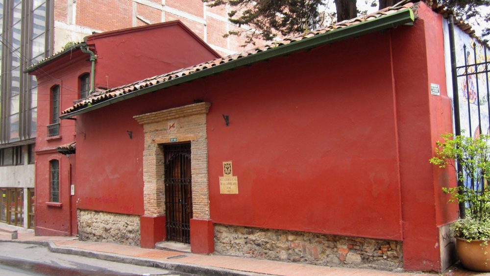 Red colonial local mayor's office in La Candelaria, Bogota