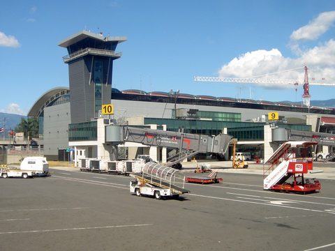 Juan Santamaria International Airport terminal and tower serving San Jose, Costa Rica