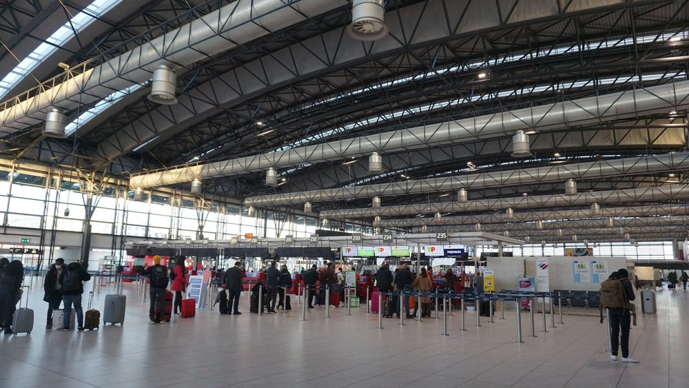 Check-in hall at Terminal 2 of Václav Havel Airport in Prague, Czech Republic