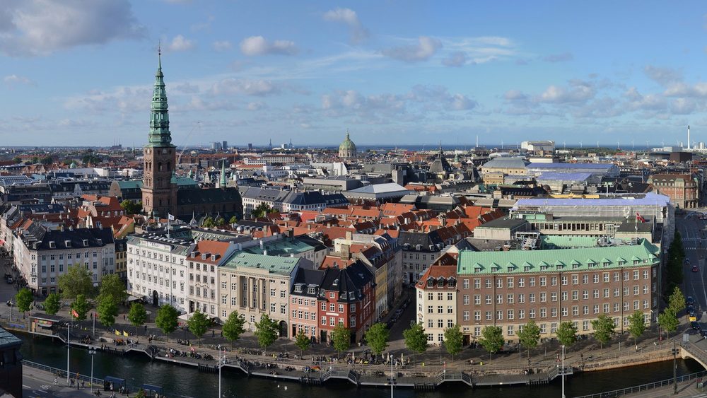 Copenhagen rooftops and spires seen from Christiansborg Palace tower