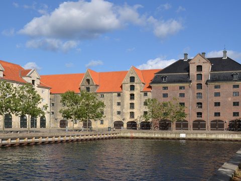 Red-roofed Ministry of Foreign Affairs warehouses on the Copenhagen harbor