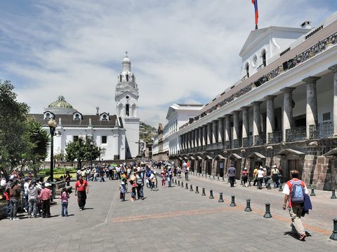 Plaza de la Independencia and the Carondelet Palace in Quito, Ecuador