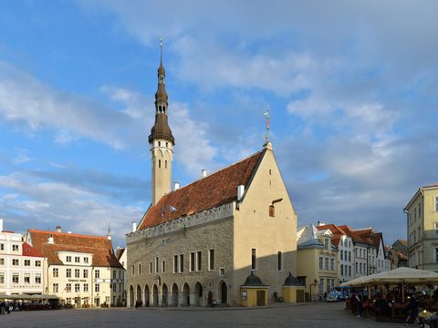 Tallinn Town Hall tower on Town Hall Square, Estonia