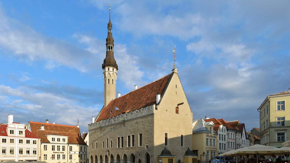 Tallinn Town Hall tower on Town Hall Square, Estonia