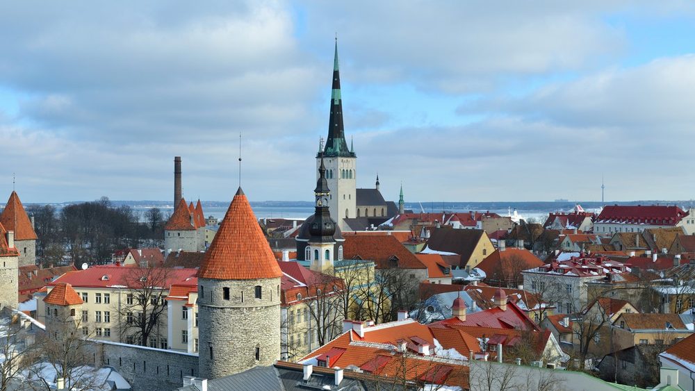 Red rooftops and church spires of the old town of Tallinn