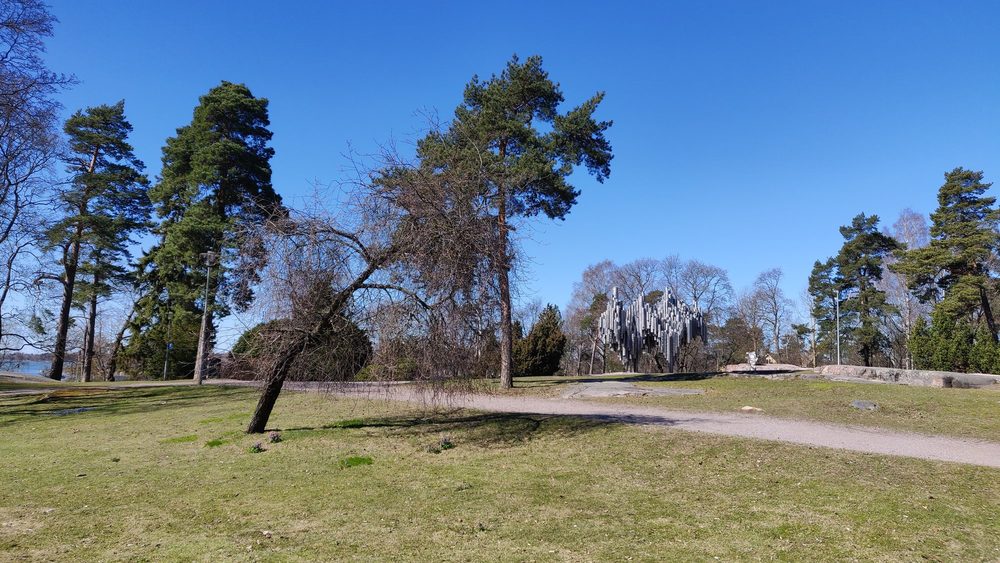 Pine trees and lawns in Sibelius Park, Helsinki