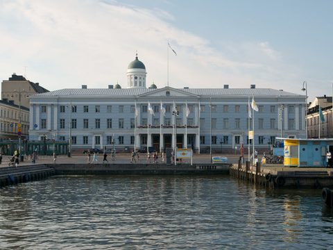 Helsinki City Hall seen across the South Harbour