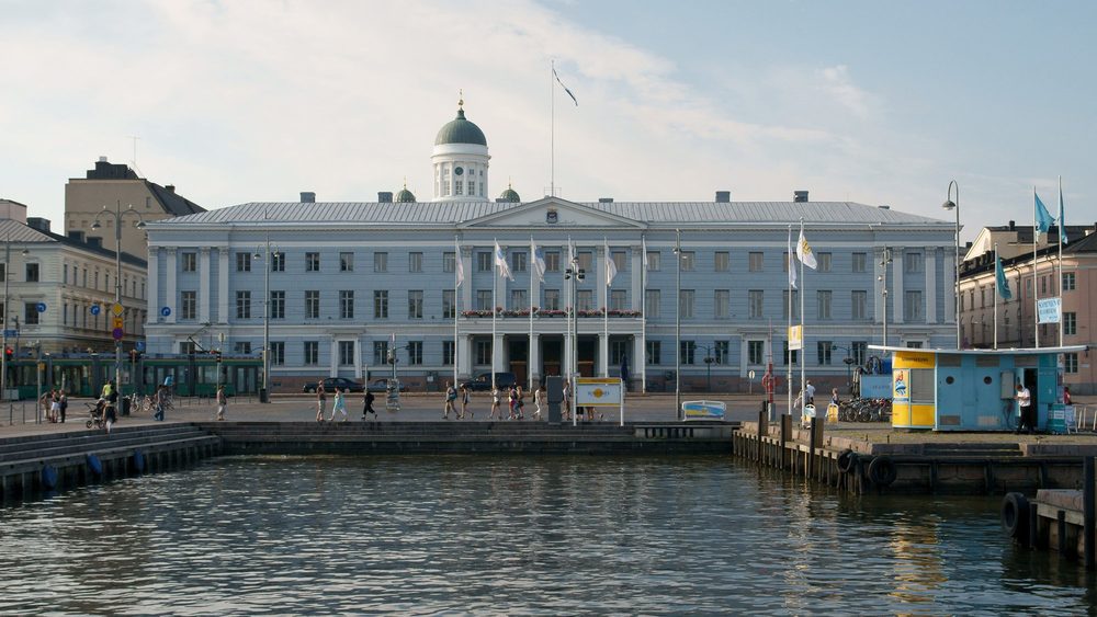 Helsinki City Hall seen across the South Harbour