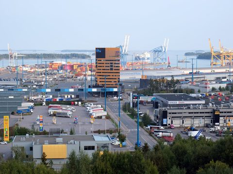 Vuosaari Harbour container port in Helsinki seen from above