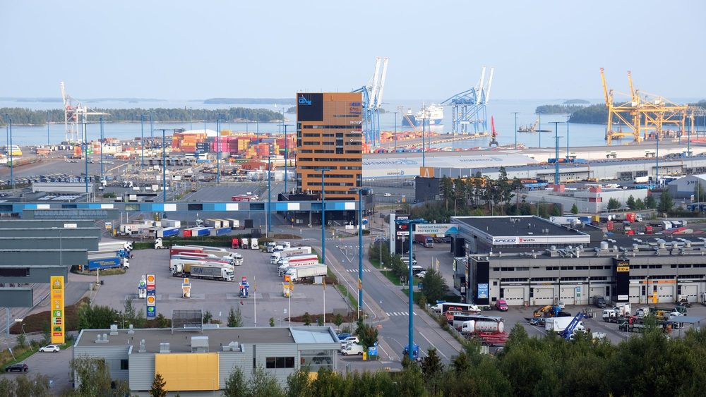 Vuosaari Harbour container port in Helsinki seen from above