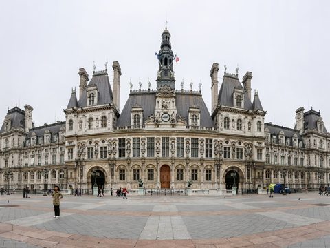 The Hotel de Ville, Paris city hall, seen across its square