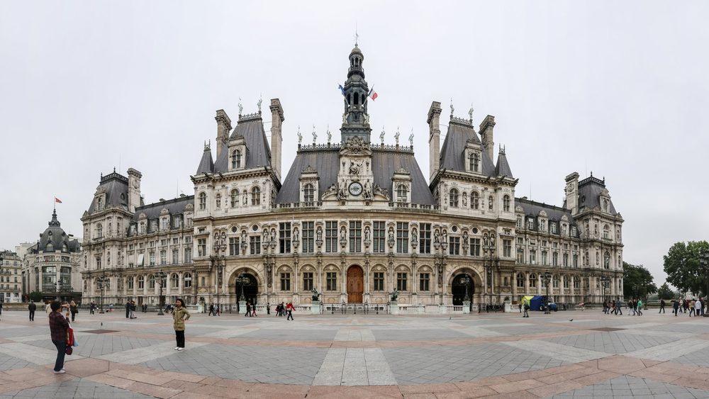The Hotel de Ville, Paris city hall, seen across its square