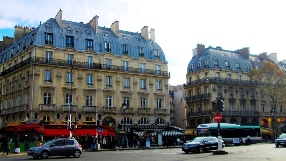 Haussmann apartment buildings on Place Saint-Michel in Paris