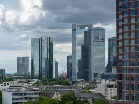 Deutsche Bank twin towers in the Frankfurt banking skyline