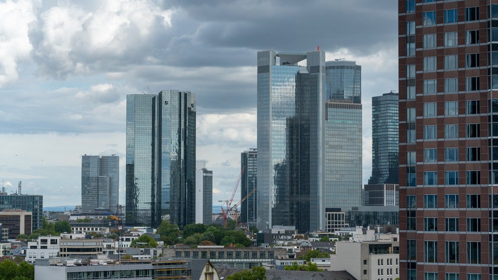 Deutsche Bank twin towers in the Frankfurt banking skyline