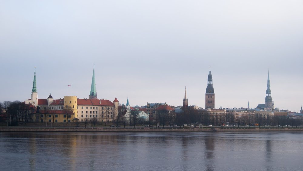 Riga skyline across the Daugava river, Latvia