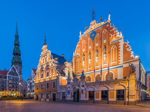 House of the Blackheads and St. Peter's Church tower in Riga old town