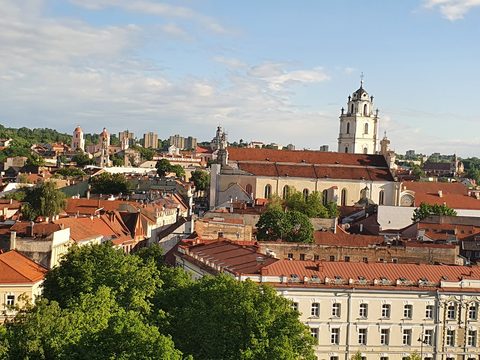 View of the Vilnius old town and church towers from the observation tower