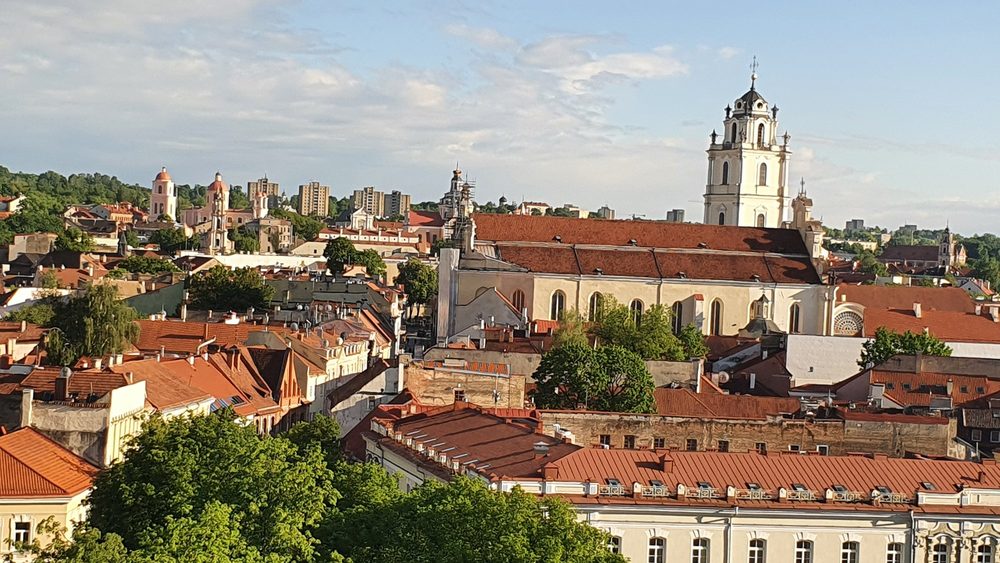 View of the Vilnius old town and church towers from the observation tower
