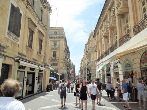 Republic Street in Valletta lined with limestone buildings